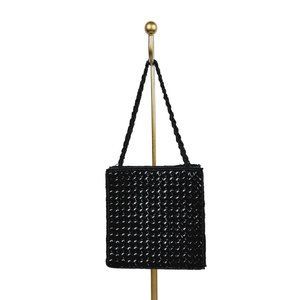 Vintage La Regale Mini Black Square Flat Button Sequin Handbag Evening Bag